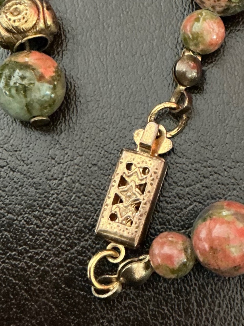Vintage Unakite Natural Polished Bead Necklace & Earring Set Marbled Stones EUC - Picture 4 of 16